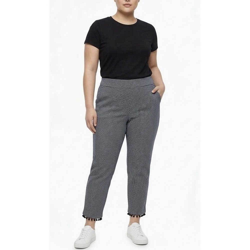 Chico's Pants Women's 3 Black White Ankle Pullover Elastic Waist Pockets Stretch